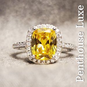 Sparkling Yellow Citrine Halo Ring
